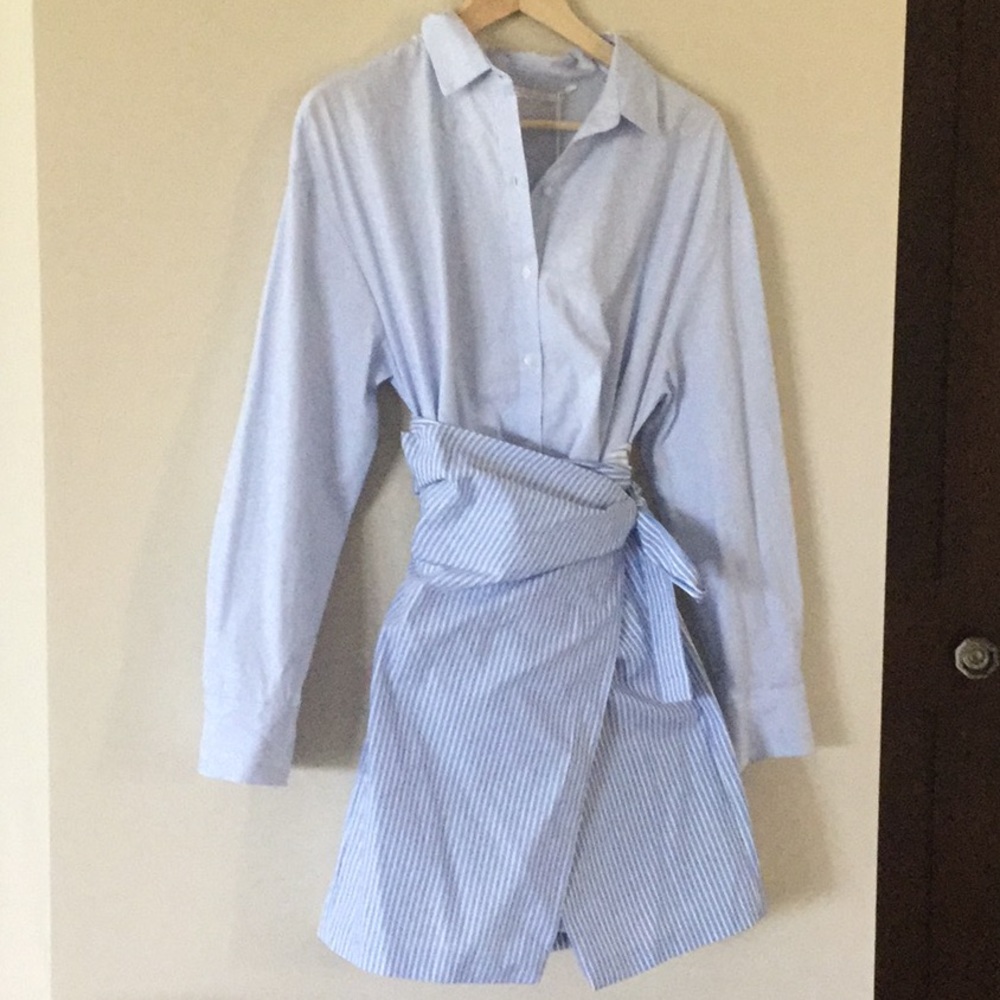 Zara Blue Stripe Wrap Skirt Dress SzM NWT